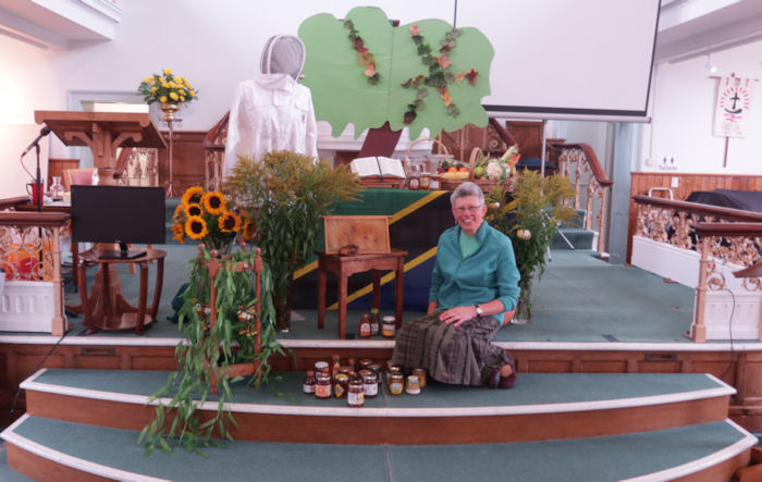 Jane with the harvest display